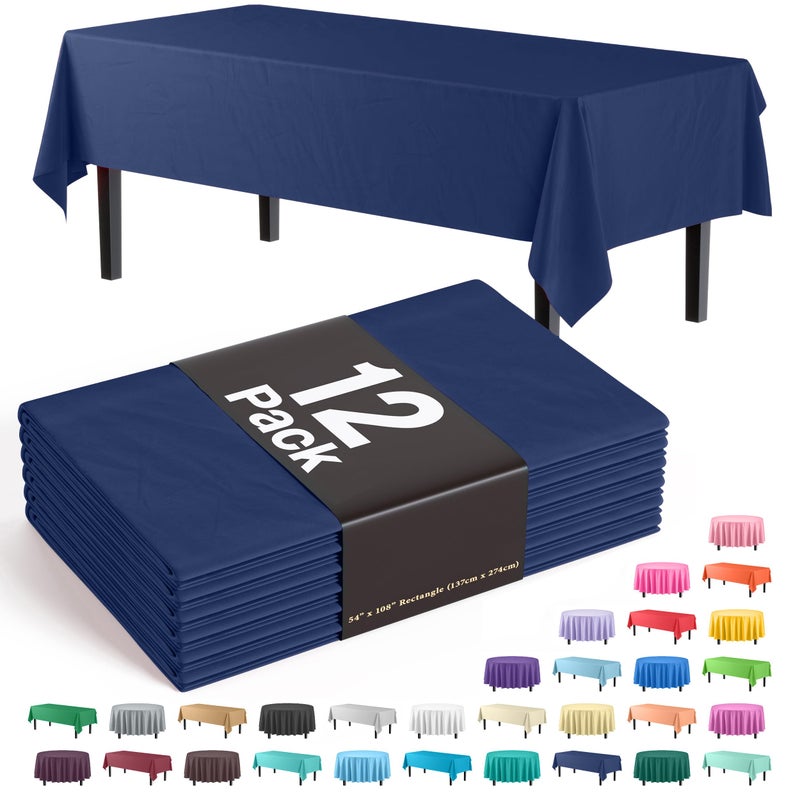 Party Solids Exquisite Party Solids 12-Pack Premium Plastic 54in. x 108in. Rectangle Table Cover - Navy Blue - Image 1